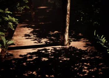 VideoHive Aged Wooden Track Meanders Through a Brightly Lit Jungle 47592477