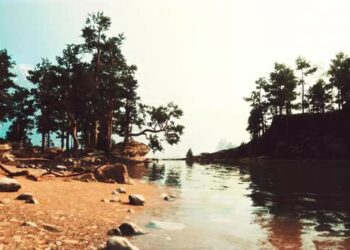 VideoHive Tranquil Mountain Paradise with a Picturesque Lake and Fragrant Pine Trees 47592589