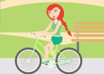 VideoHive A Cartoon Of A Woman Riding On A Bicycle 47574691