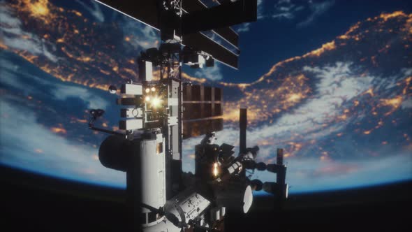 VideoHive International Space Station in Dark Starry Space 47592839