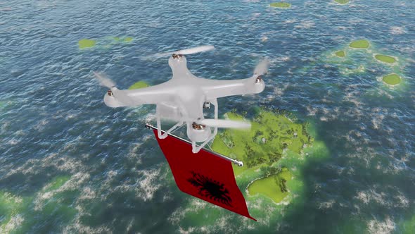 VideoHive The Drone Flying With Albania Flag Above The Sea 47547823