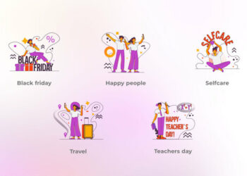 VideoHive Happy People - Flat Concepts Orange Purple Cloud Accent 48016846